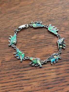 Abalone Shell Leaf Link Bracelet - Iridescent Green